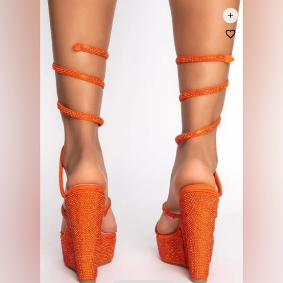 NIB AZALEA WANG COSMO ORANGE PLATFORM WEDGE SANDAL. Size 7.5M. - Picture 10 of 11